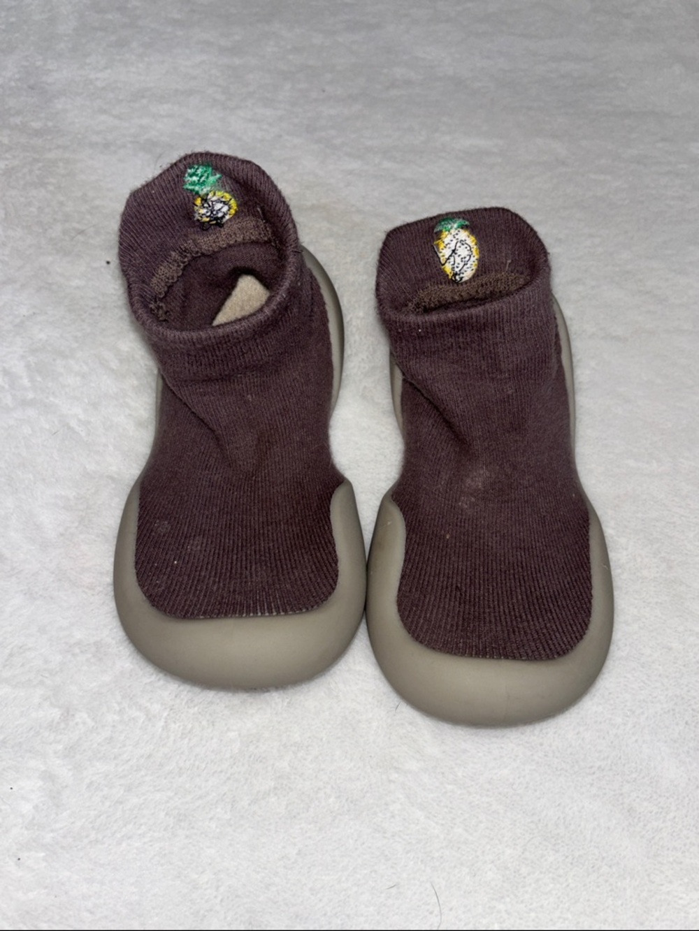 Kids Brown Sock Sneakers with Pineapple Accent